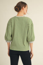 Puff 3/4 Sleeve Green/Cream Top