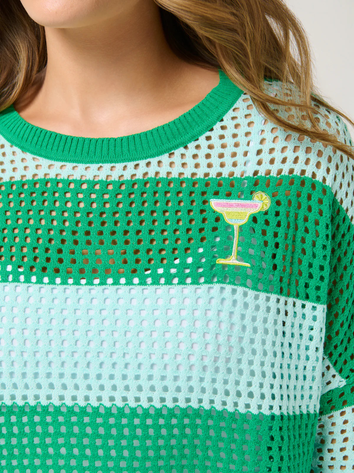 Margarita Striped Mesh Sweater, Green
