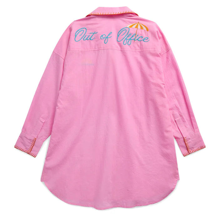 "Vacay/Out of Office" Cover-Up Shirt, Pink