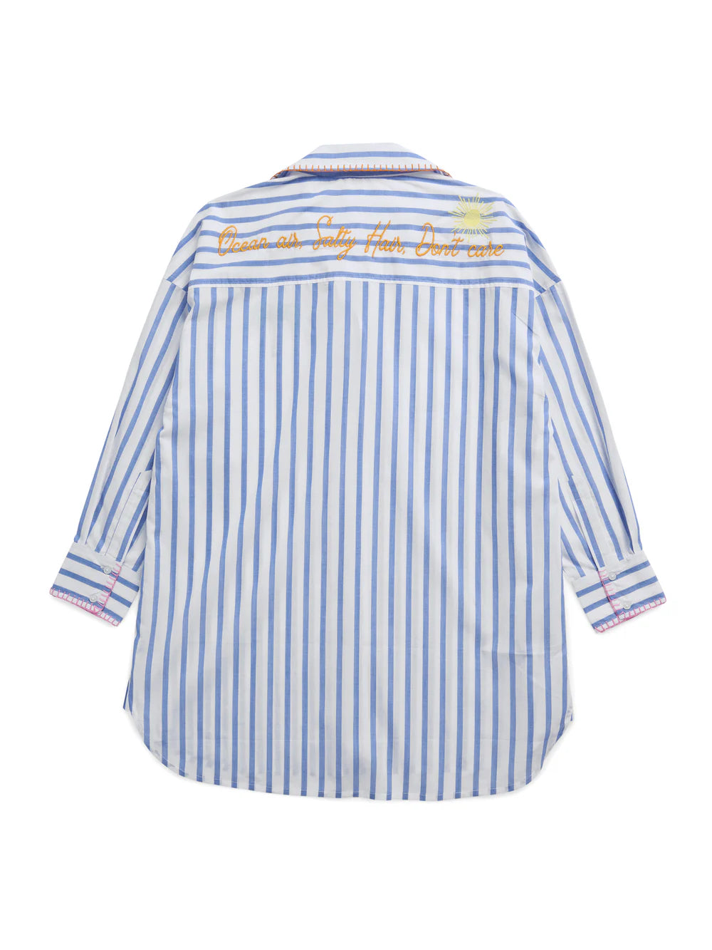 "Beach/Ocean Air, Salty Hair, Don't Care" Cover-Up Shirt, Blue