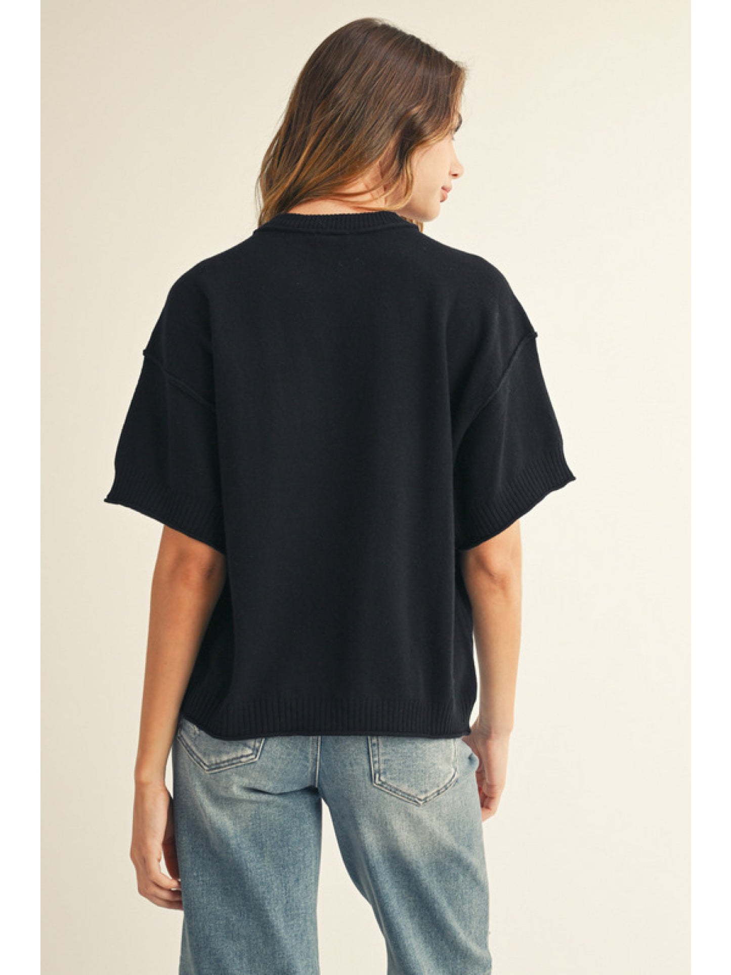 Drop Shoulder Comfy Sweater Top Black