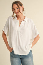 Open Collar Lightweight Top Off White