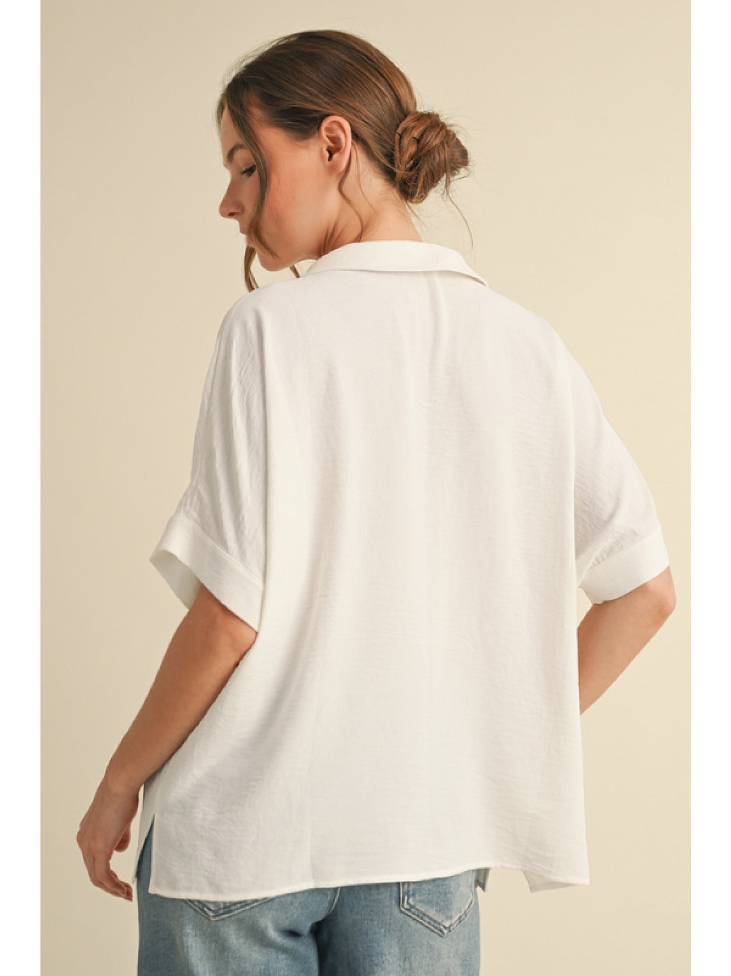 Open Collar Lightweight Top Off White