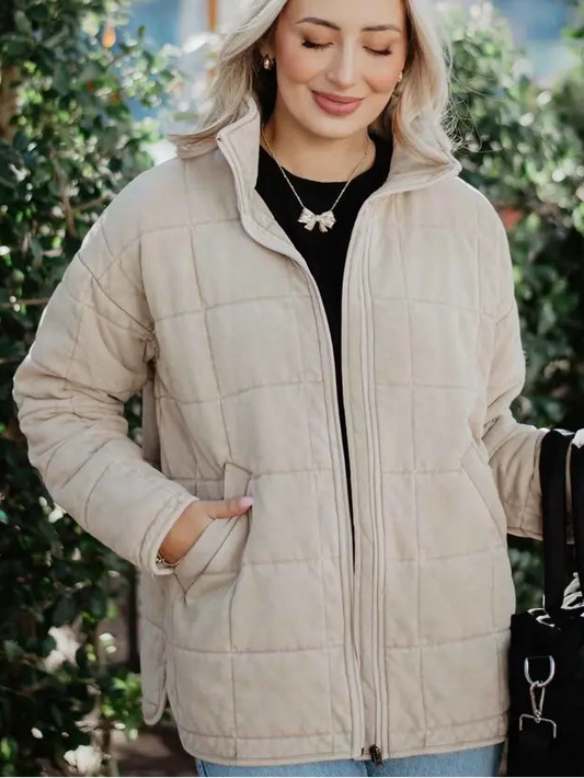 Beige Lightweight Quilted Garment Washed Jacket