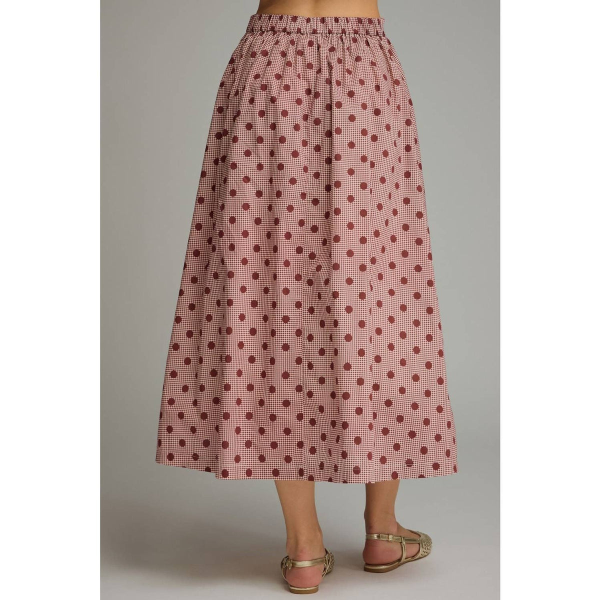 Gingham polka dot midi skirt: Burgundy