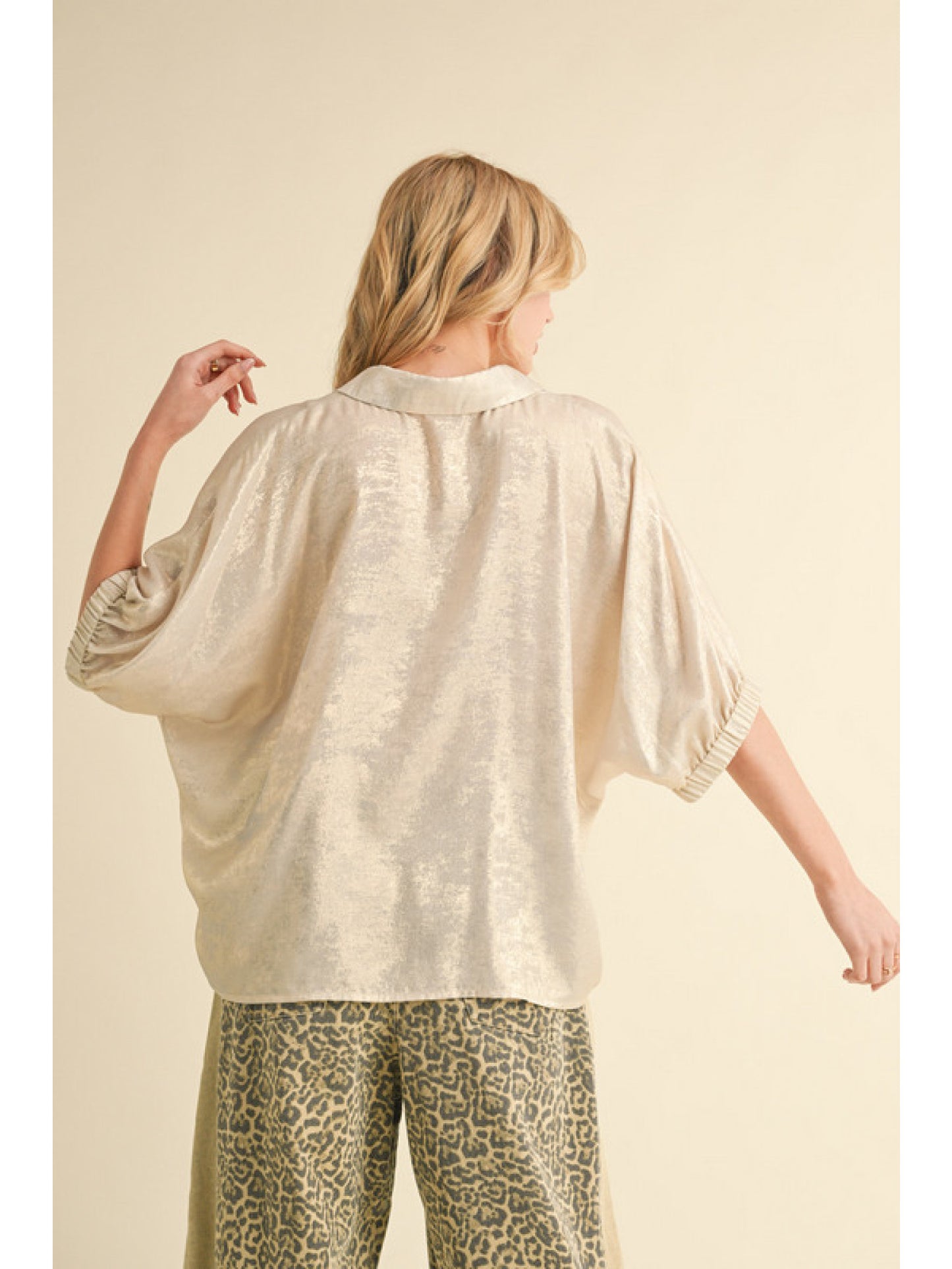 Metallic Top with Dolman Sleeves Pearl