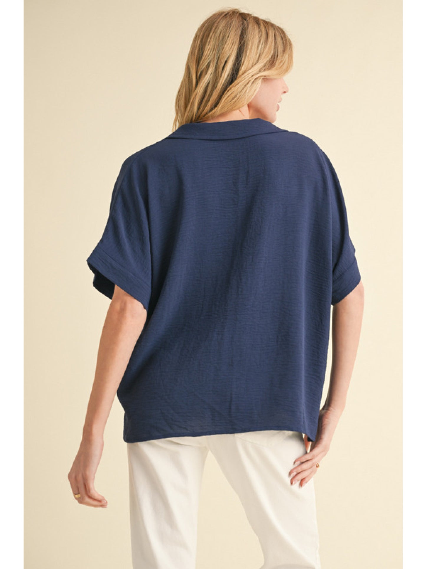Open Collar Lightweight Top Navy