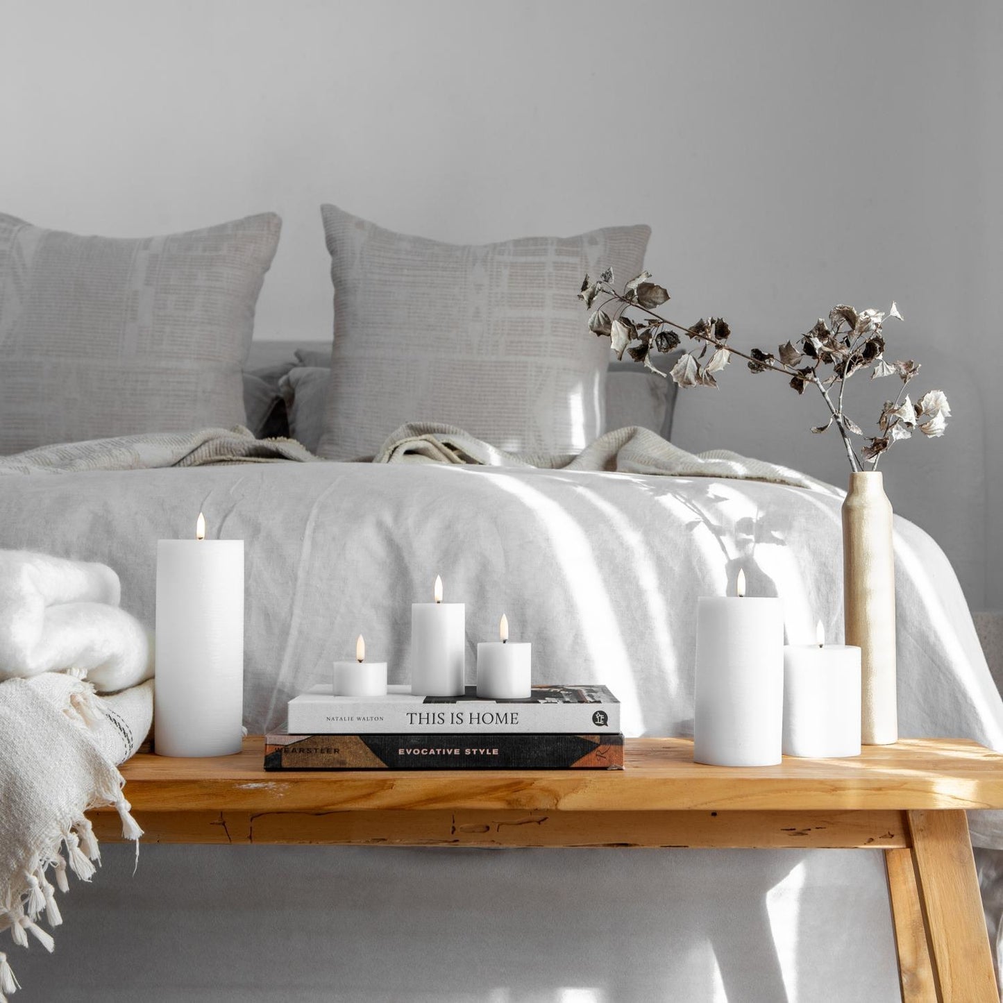 LED Pillar Melted Candle, Nordic White, Rustic, 3 x 6"