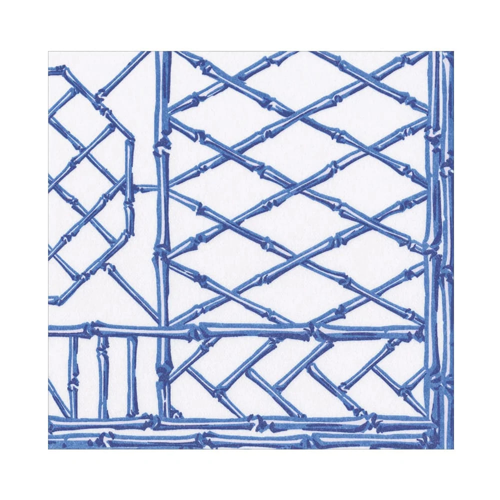 Bamboo Screen China Blue-Ppr Linen Cocktail Napkin