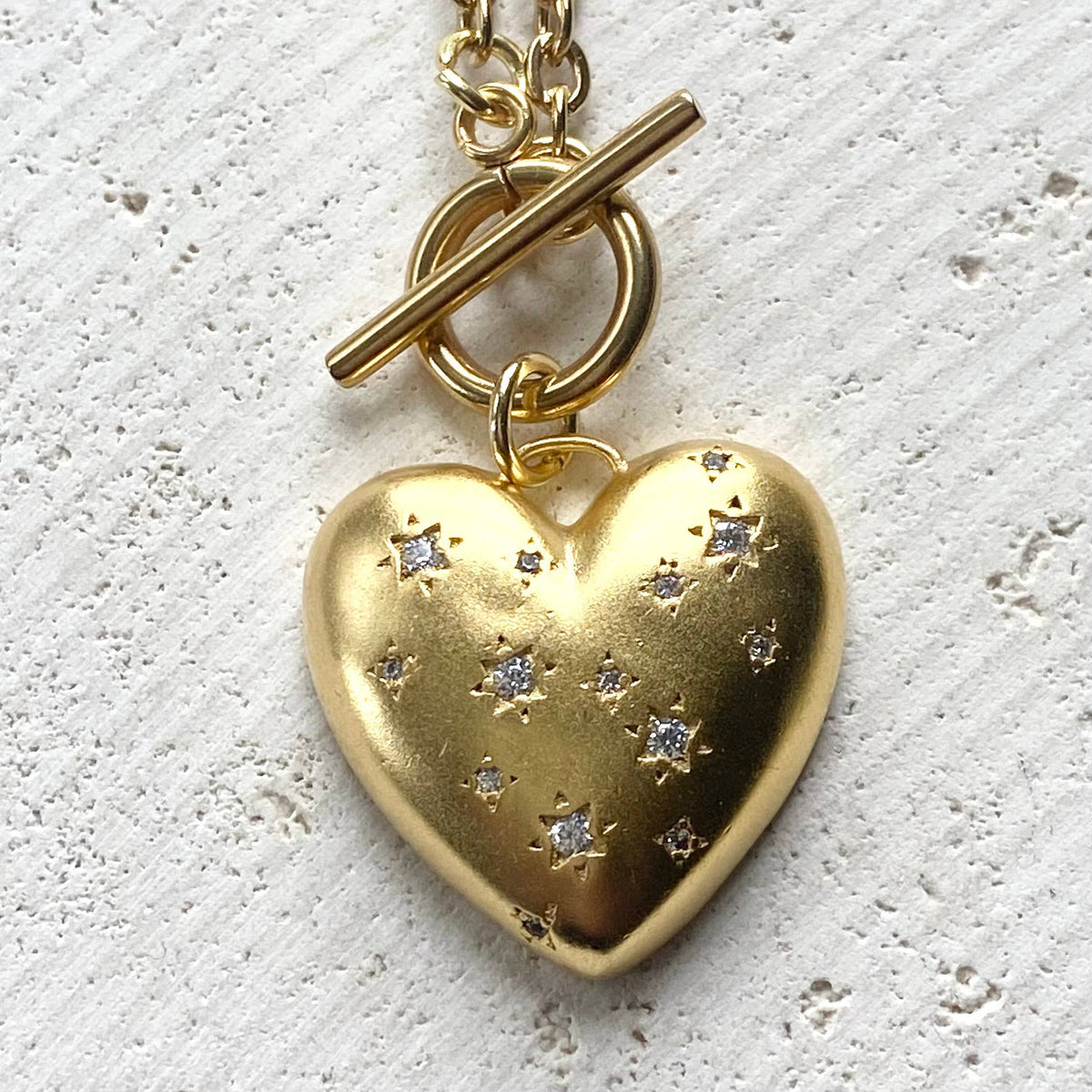 Hand casted sparkly heart necklace