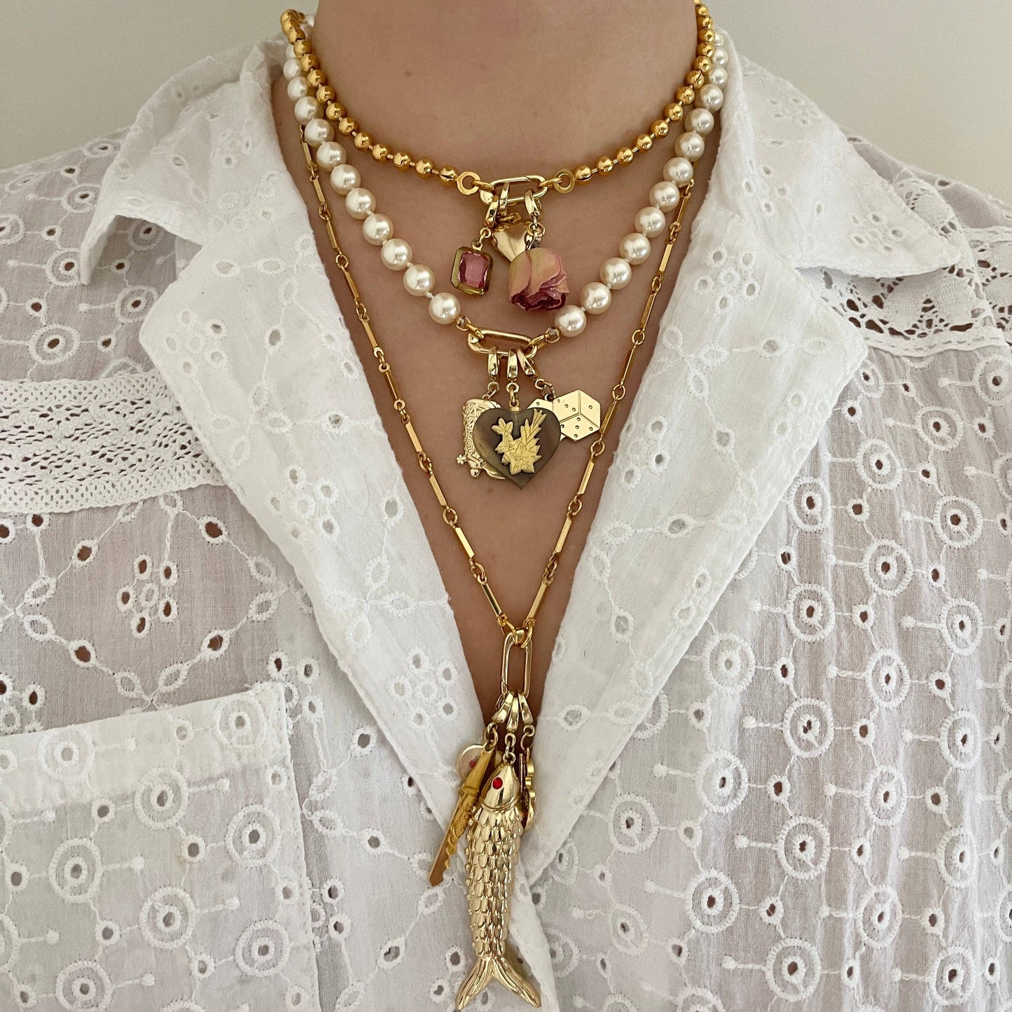 Pearl Charm Holder Necklace - Deadstock