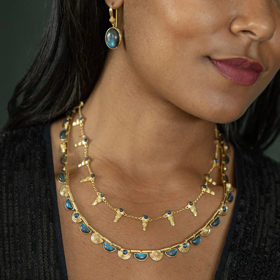 Cleopatra Riviere Necklace, 17"+2" - Blue Labradorite
