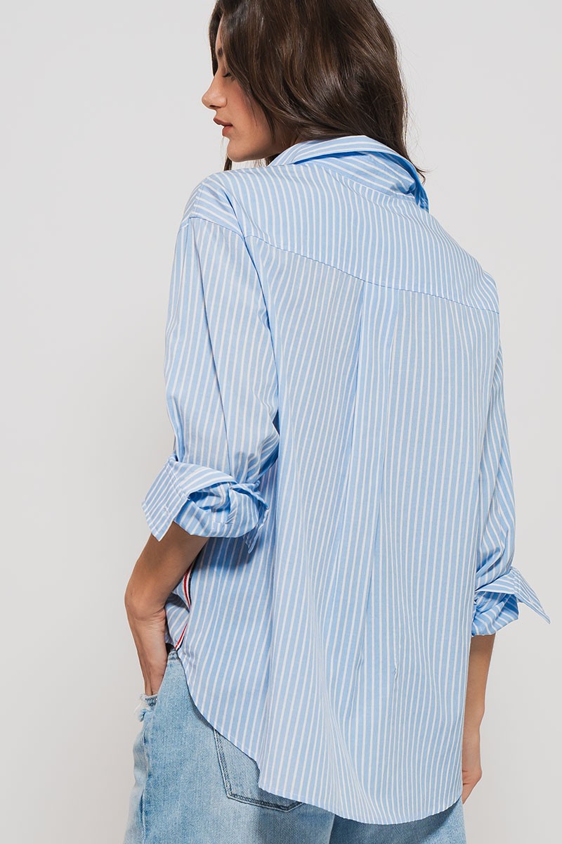 Twill Tape Button Down Striped Shirt Blue