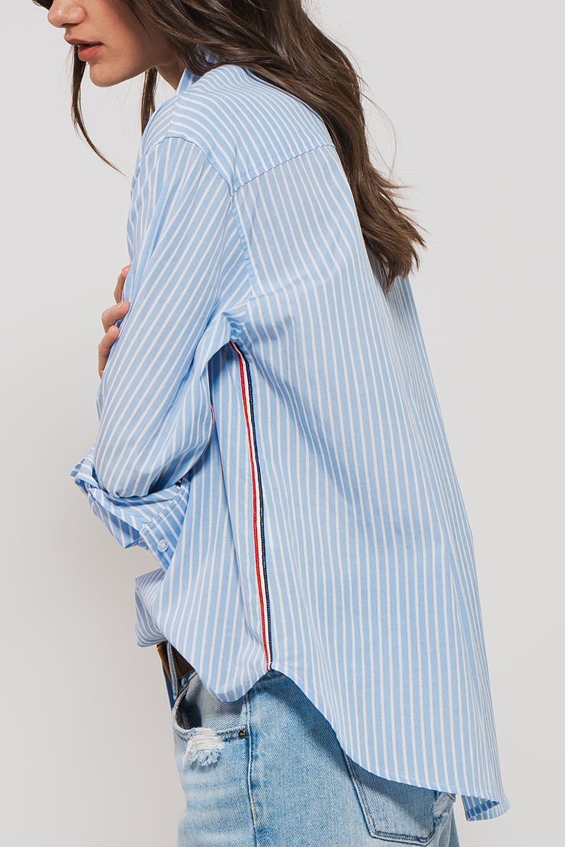 Twill Tape Button Down Striped Shirt Blue