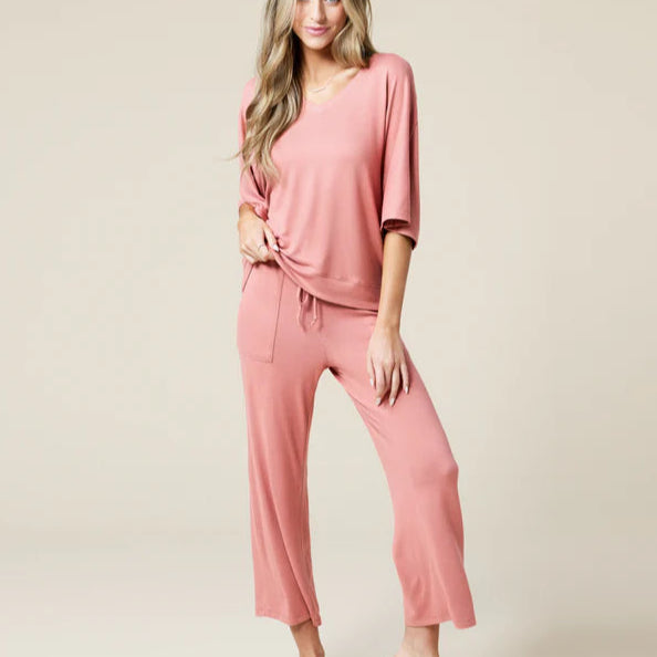 Dream Relaxed V-neck with Capri Lounge Set Copper Rose