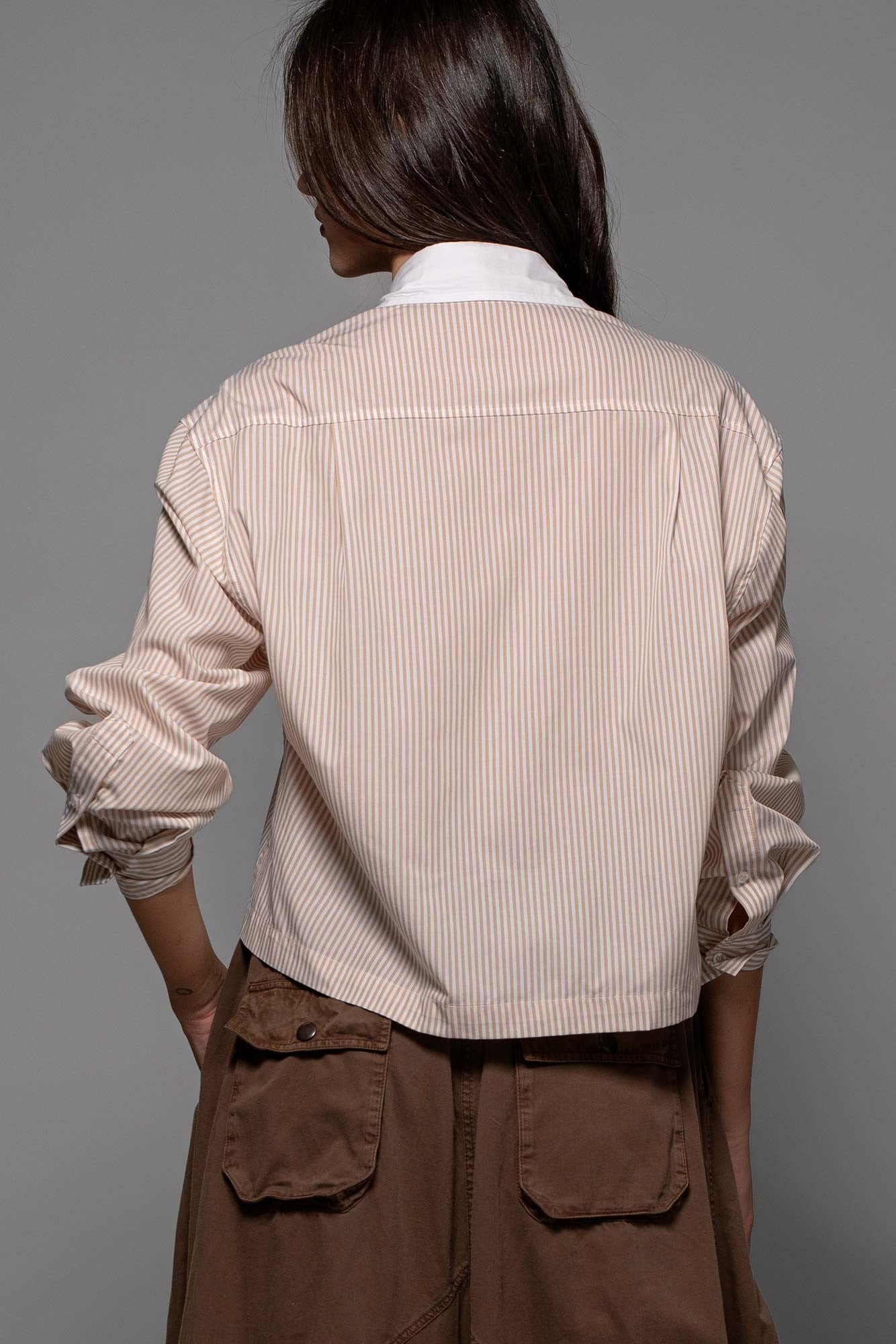 Striped Oversized Collared Top Khaki