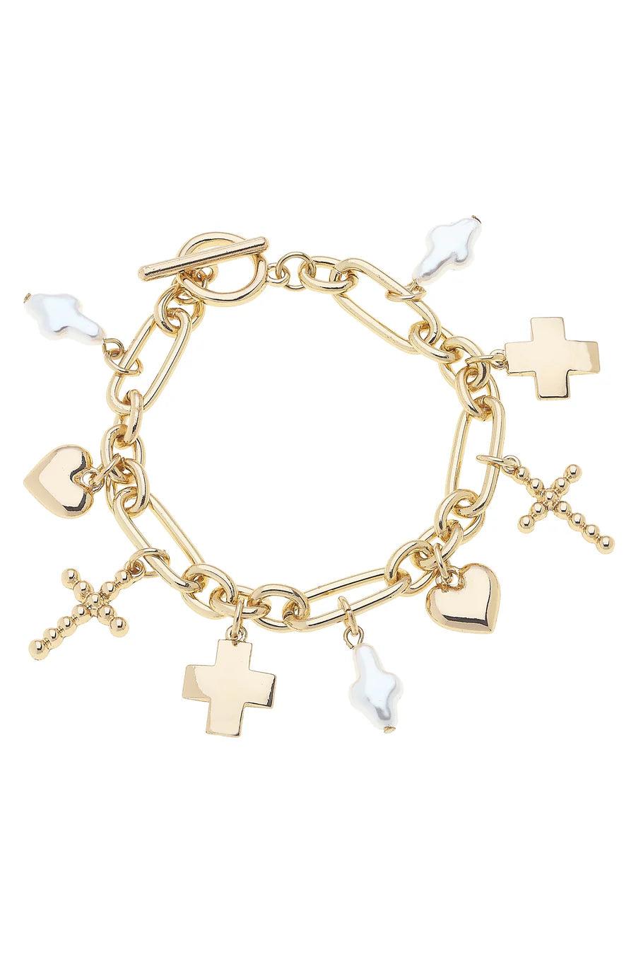 Helena Multi Cross Charm Bracelet in Shiny Gold