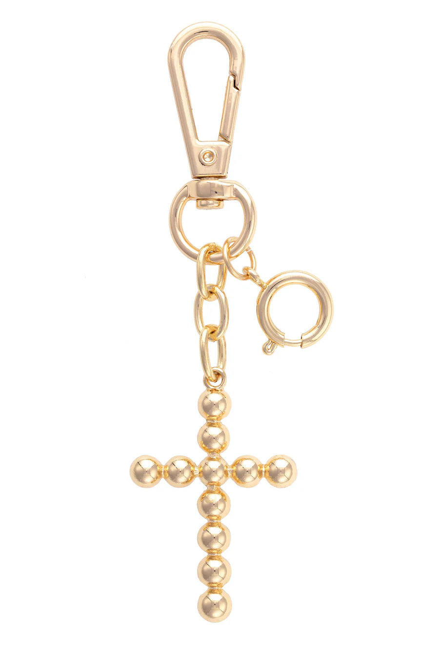 Beaded Cross Bag Charm in Shiny Gold