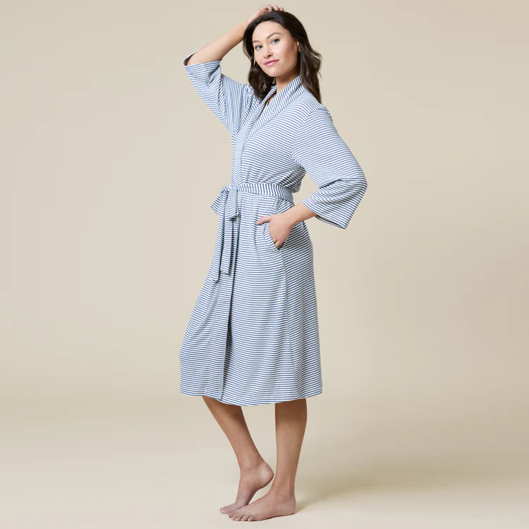 Dream Shawl Collar Robe-Indigo/White