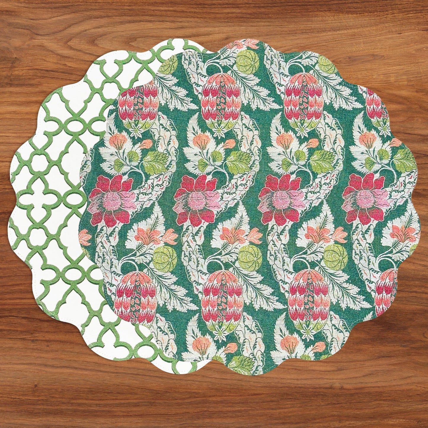 VIDA Laurent and Trellis Reversible Round Placemats Set of 4