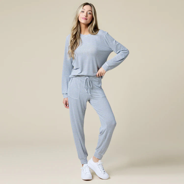 Dream Jersey Crew Neck Lounge Set (Indigo/White)