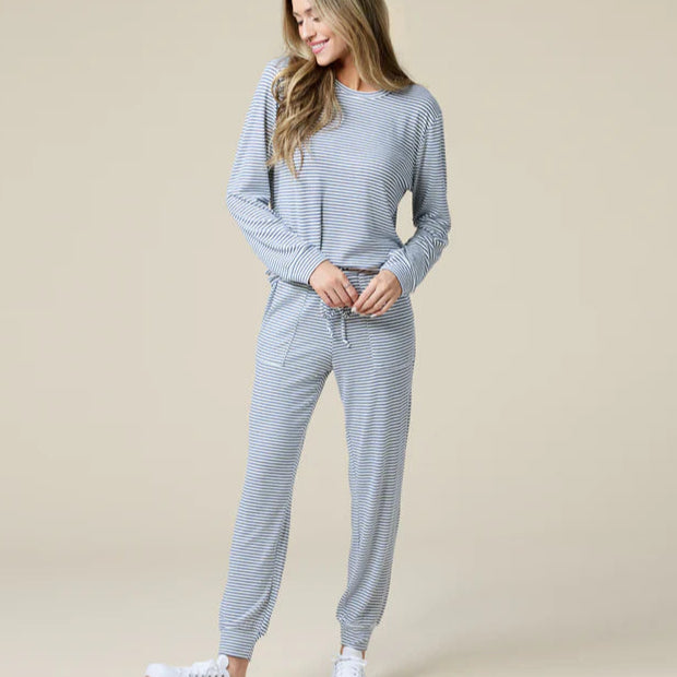 Dream Jersey Crew Neck Lounge Set (Indigo/White)