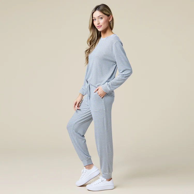 Dream Jersey Crew Neck Lounge Set (Indigo/White)
