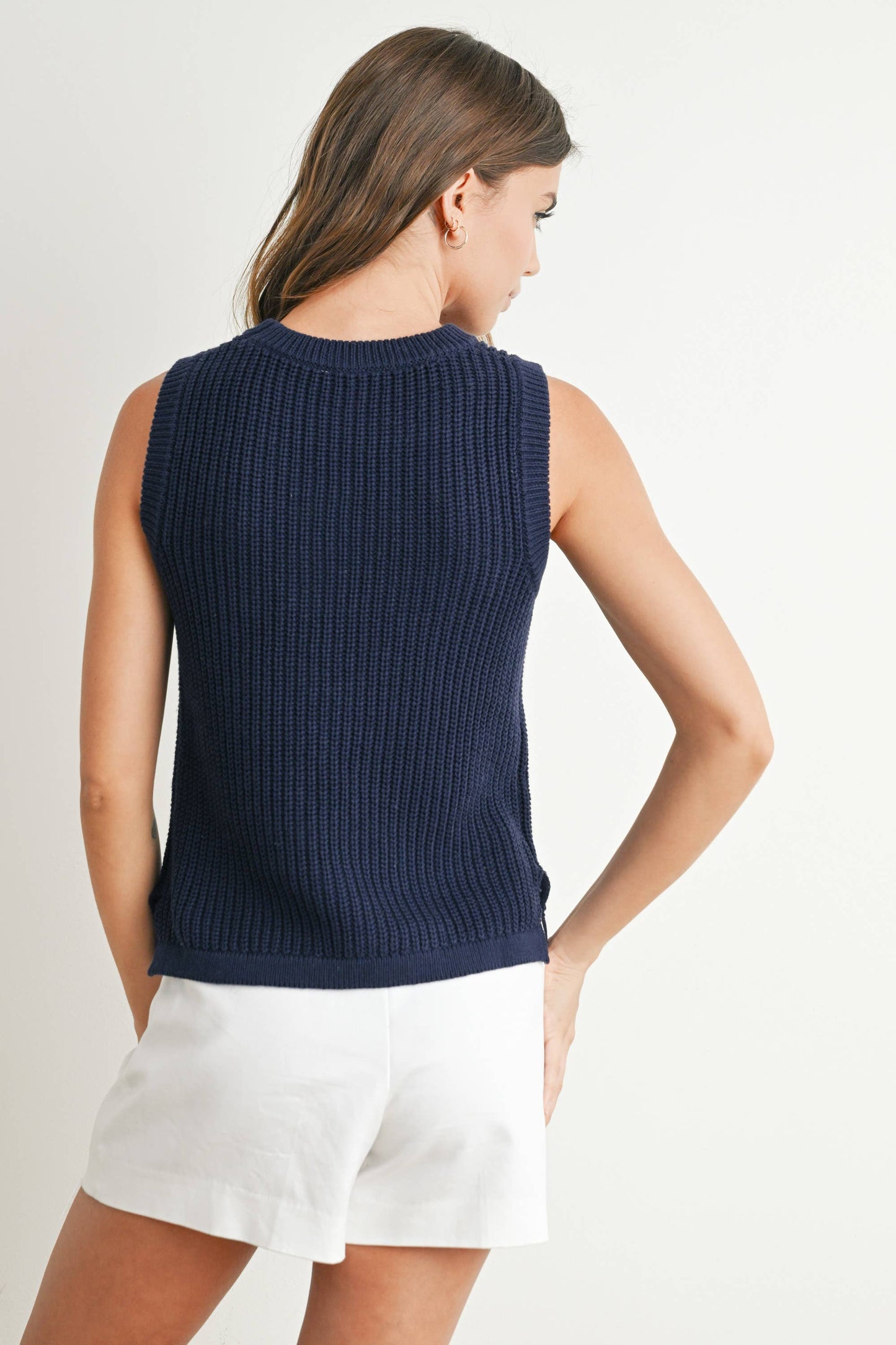 Flag Print Knitted Sleeveless Sweater - Navy