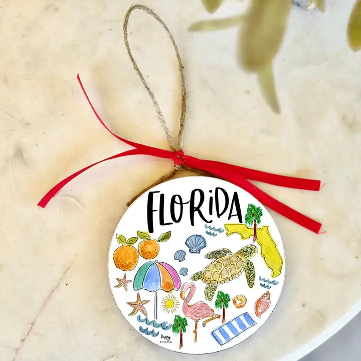 State of Florida Wood & Enamel Ornament
