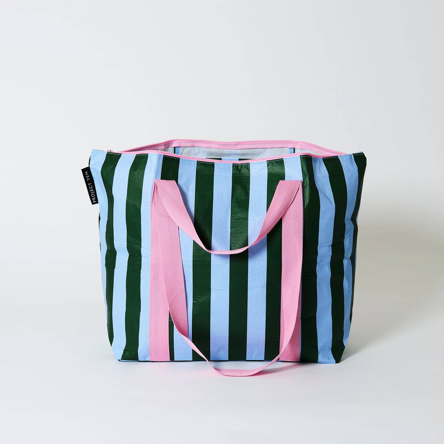 Green Blue Stripe Zip Medium Tote