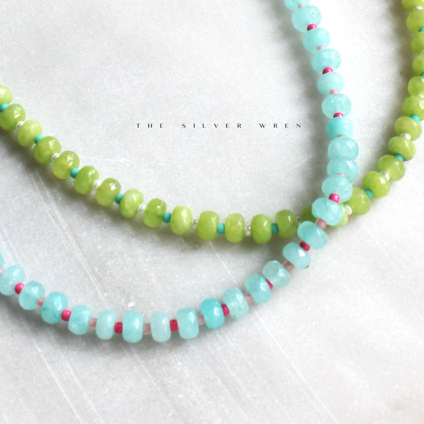 Islands Stone Candy Beaded Necklace Aqua/Pink