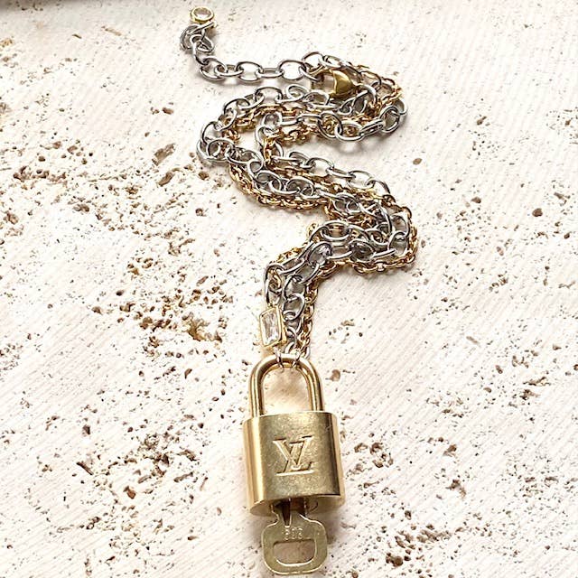 Louis Vuitton lock necklace repurposed upcycled LV