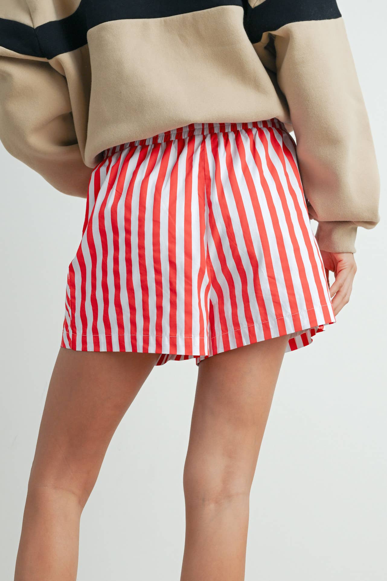 Striped Drawstring Pocket Boxer Shorts - Red/Ivory