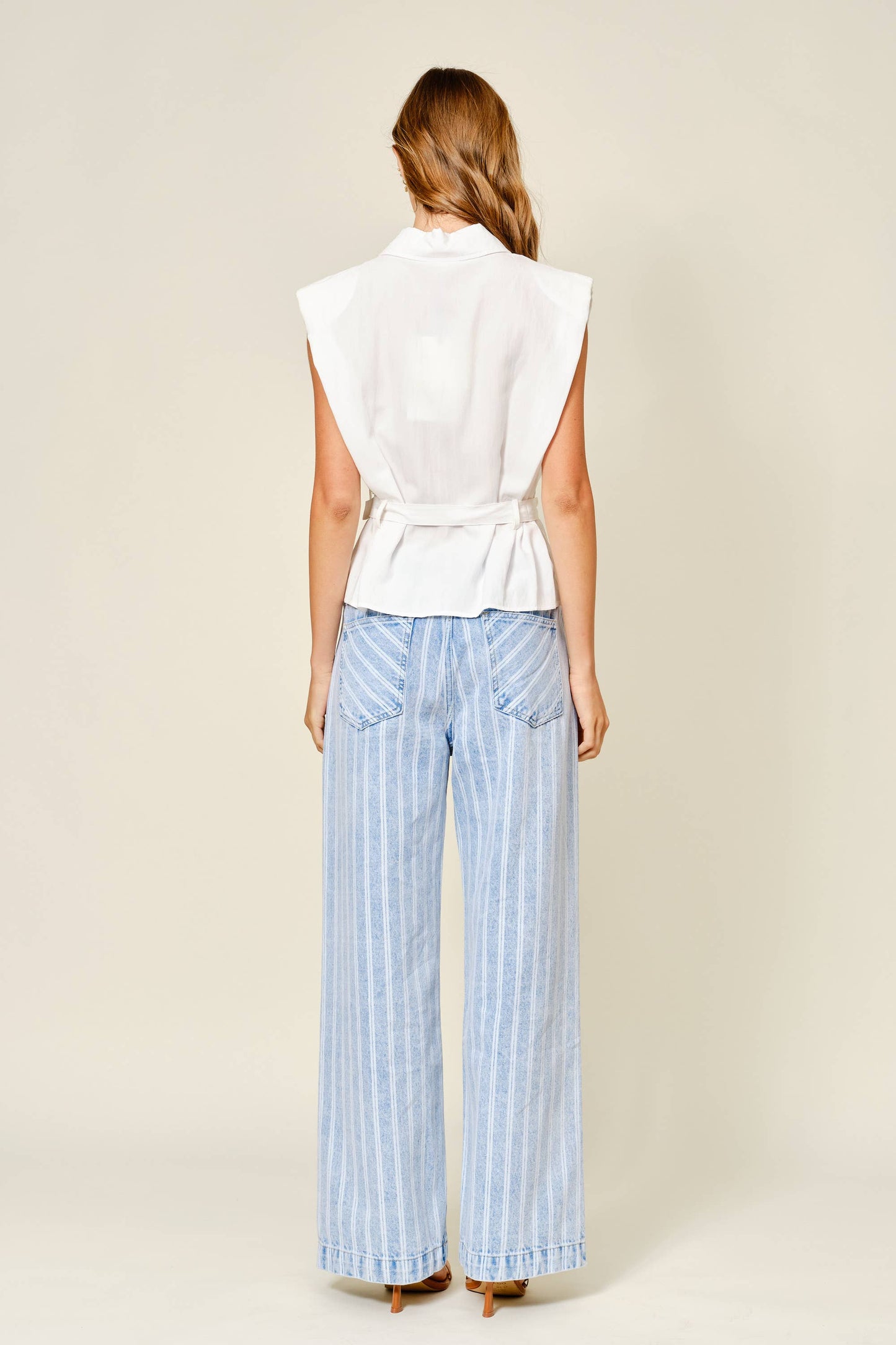 STRIPED DENIM STRAIGHT PANTS: LT DENIM