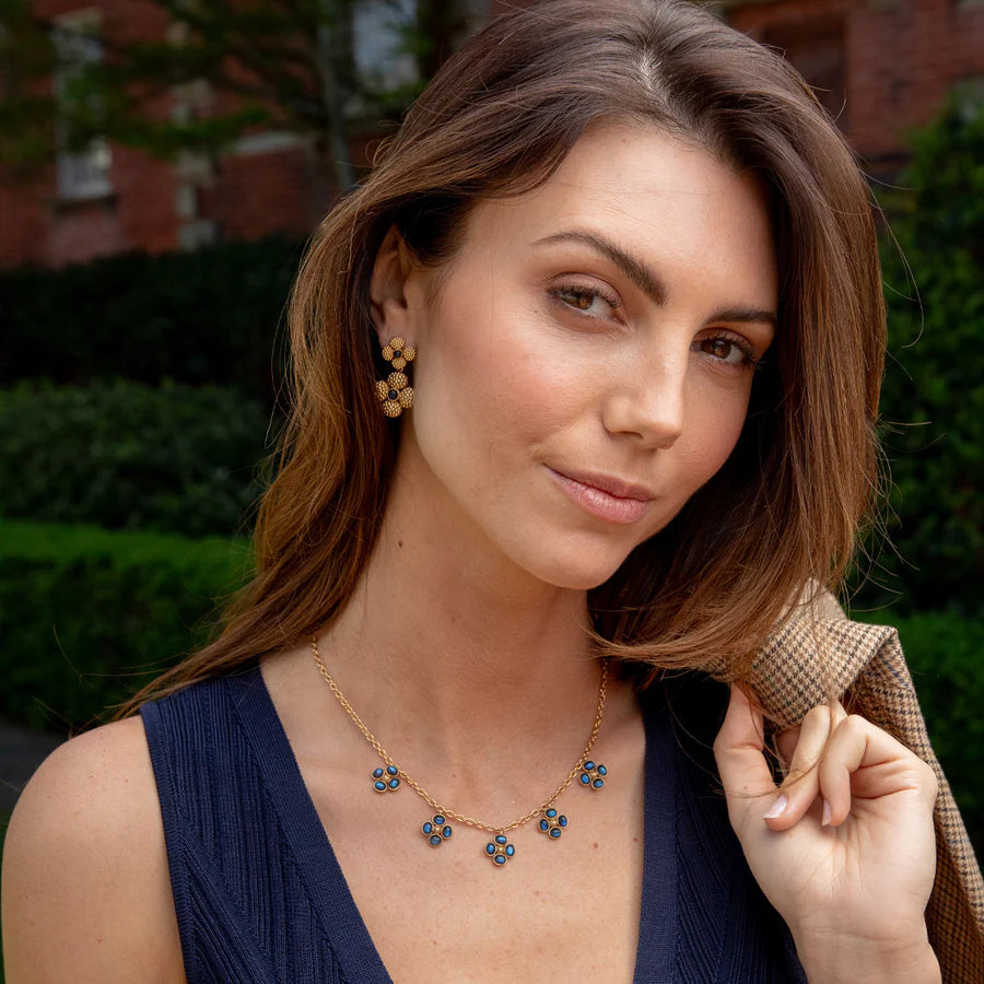 Berry Clover Multi Station Necklace, 16"+2" - Blue Labradorite