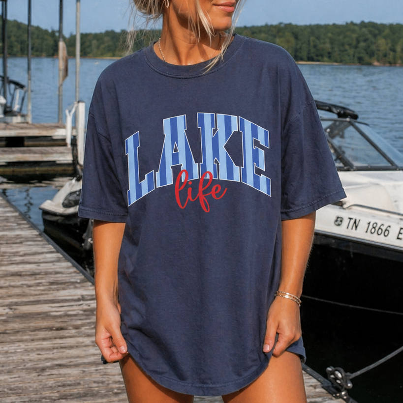 Lake Shirt Comfort Color Tee Shirt Boating T-Shirt: Navy