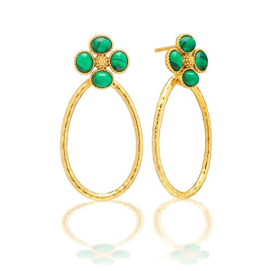 Berry Clover Teardrop Earrings - Malachite