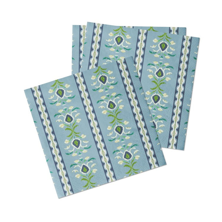 Rosemary Stripe French Blue Paper Cocktail Napkins