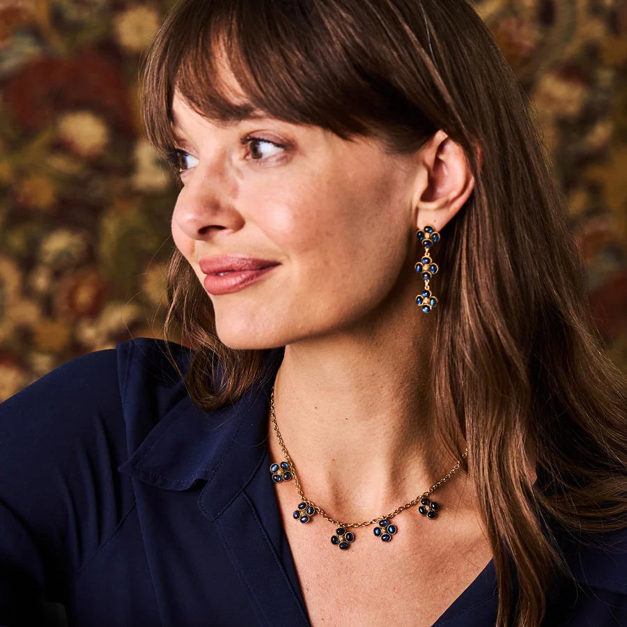 Berry Clover Linear Earrings - Blue Labradorite