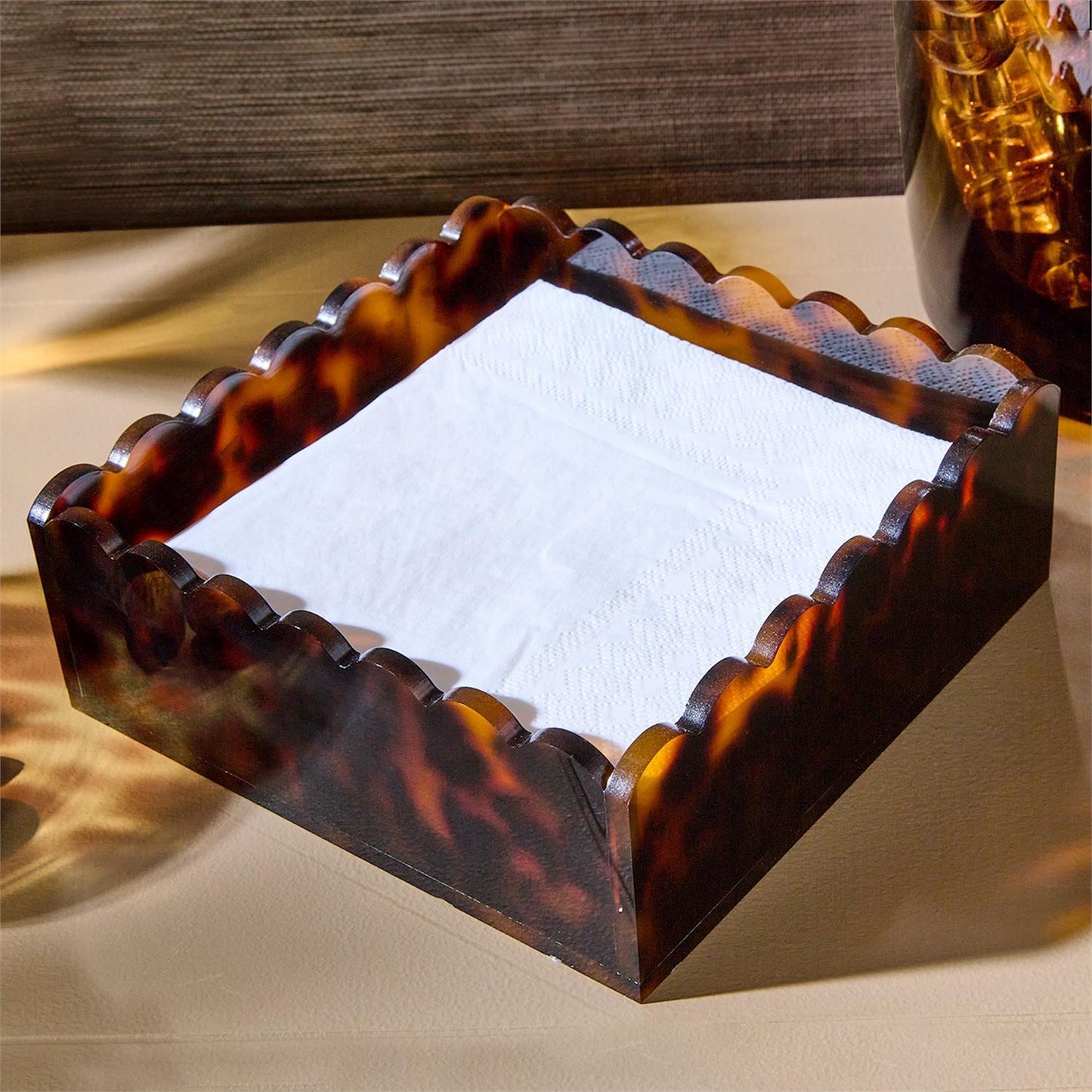 Tortoise Print Scalloped Edge Acrylic Cocktail Towel Holder