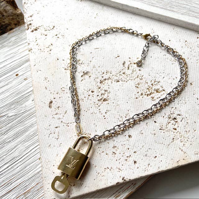 Louis Vuitton lock necklace repurposed upcycled LV