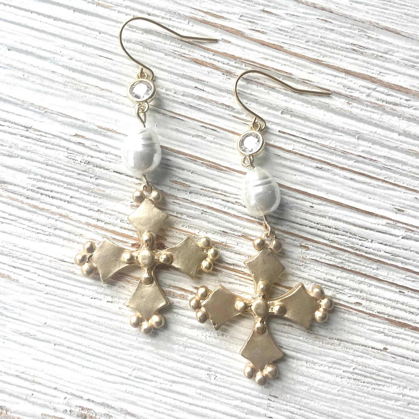 Cross earrings statement earrings French style: Matte gold