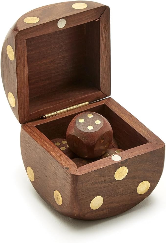 Wood Crafted Dice Box with 6 Dice