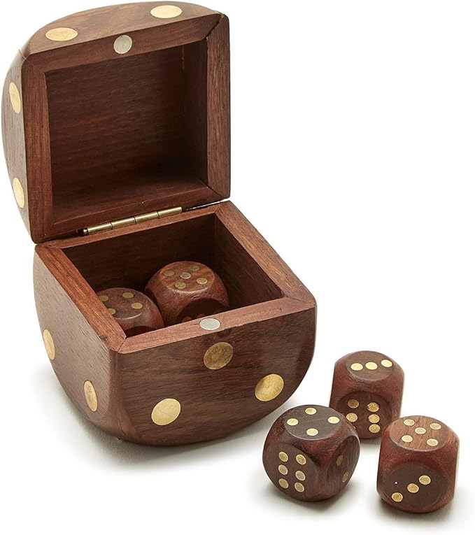 Wood Crafted Dice Box with 6 Dice