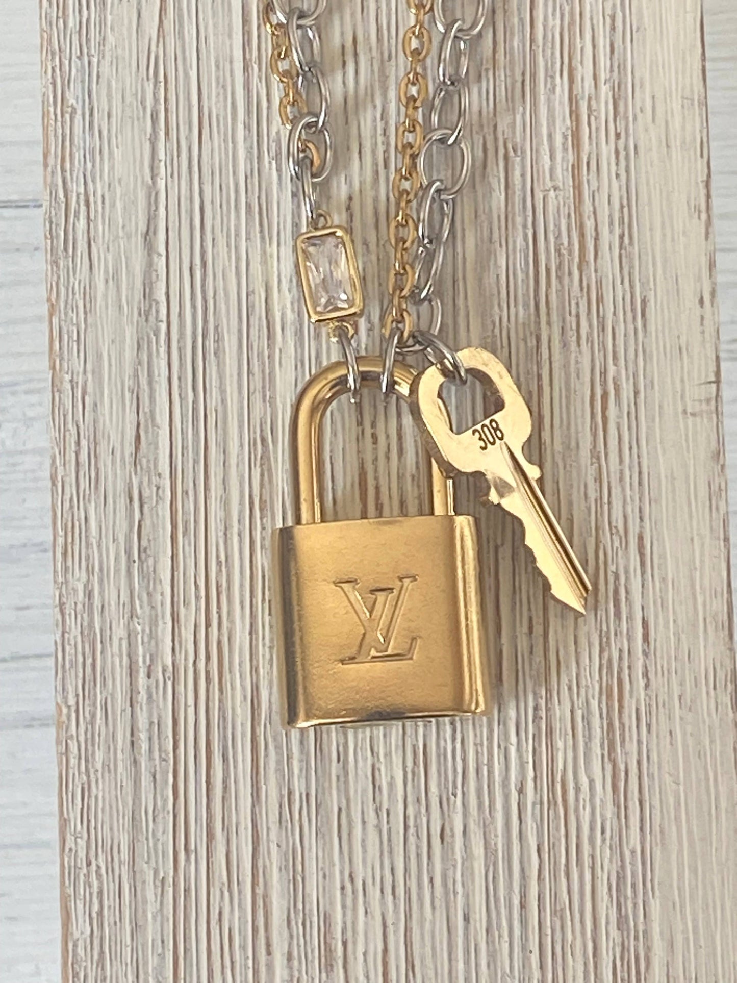 Louis Vuitton lock necklace repurposed upcycled LV
