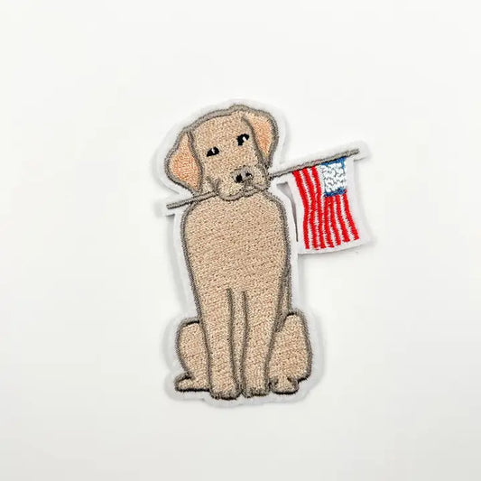 Yellow Labrador American Flag Embroidered Iron On Patch USA