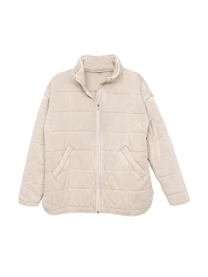 Beige Lightweight Quilted Garment Washed Jacket