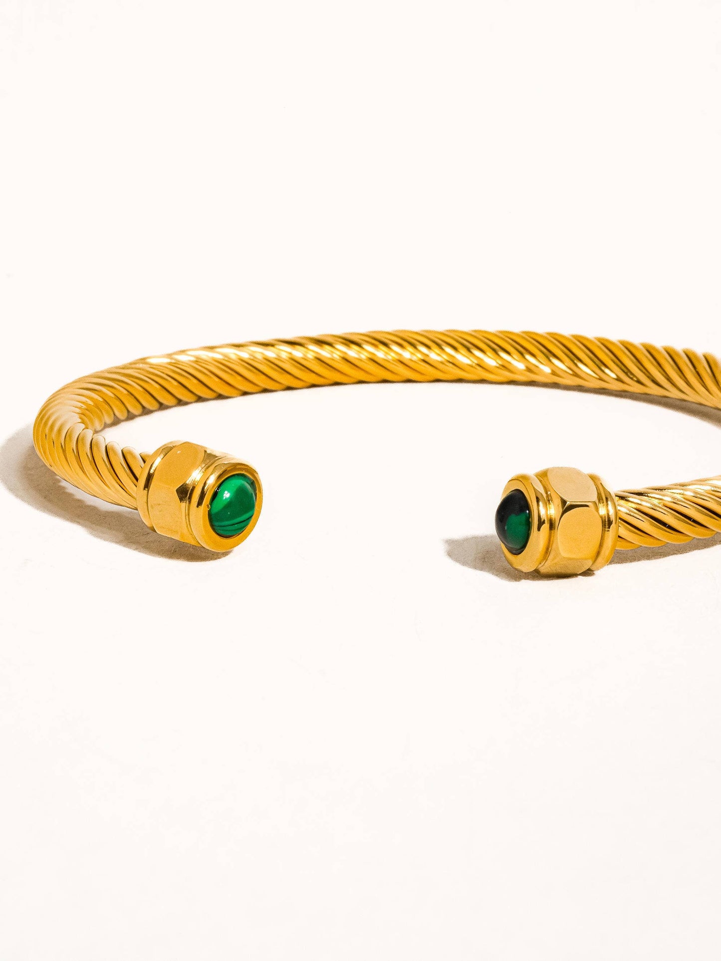 Vail 18K Gold Non-Tarnish Stone Braided Bangle: Green