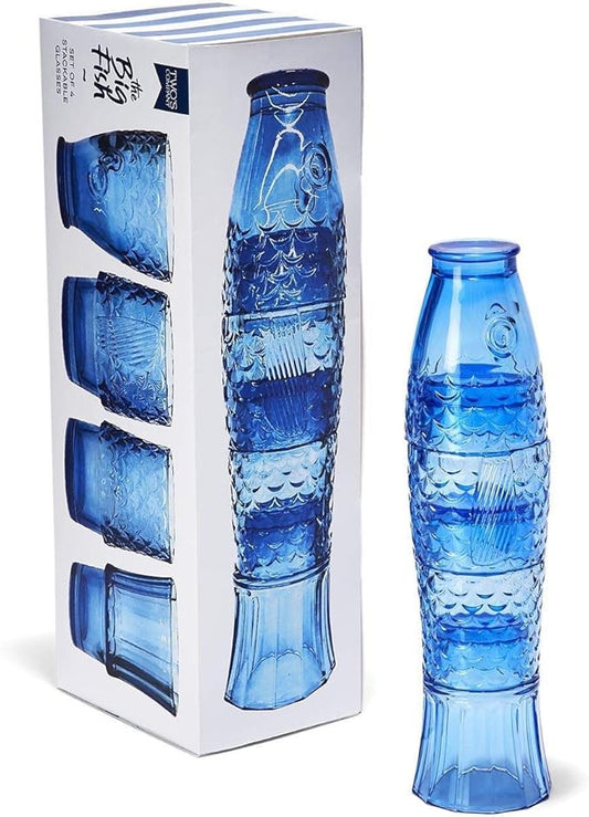 Under The Sea Set of 4 Stackable Fish Glasses in Gift Box
