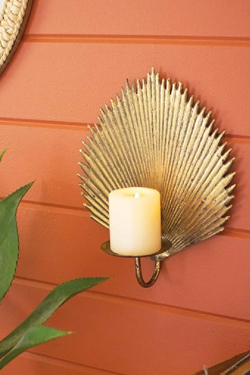 Antique Brass Palm Leaf Candle Sconce